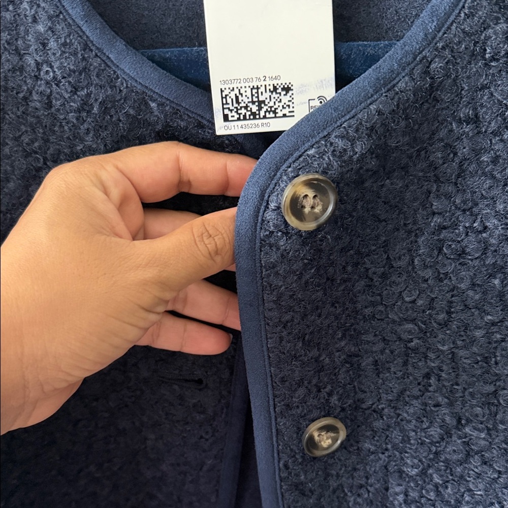 H&M Navy Textured Button-Front Jacket - Picture 4 of 5